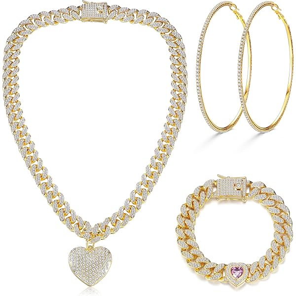 Chunky Gold Statement Necklace And Earrngs Set