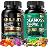 Shilajit and Sea Moss Vitality Bundle, Sea Moss 11000 mg, Shilajit 20000 mg, Black Seed, Ashwagandha, Turmeric, Bladderwrack, Burdock, Tongkat Ali, All in 1 Mineral Supplements