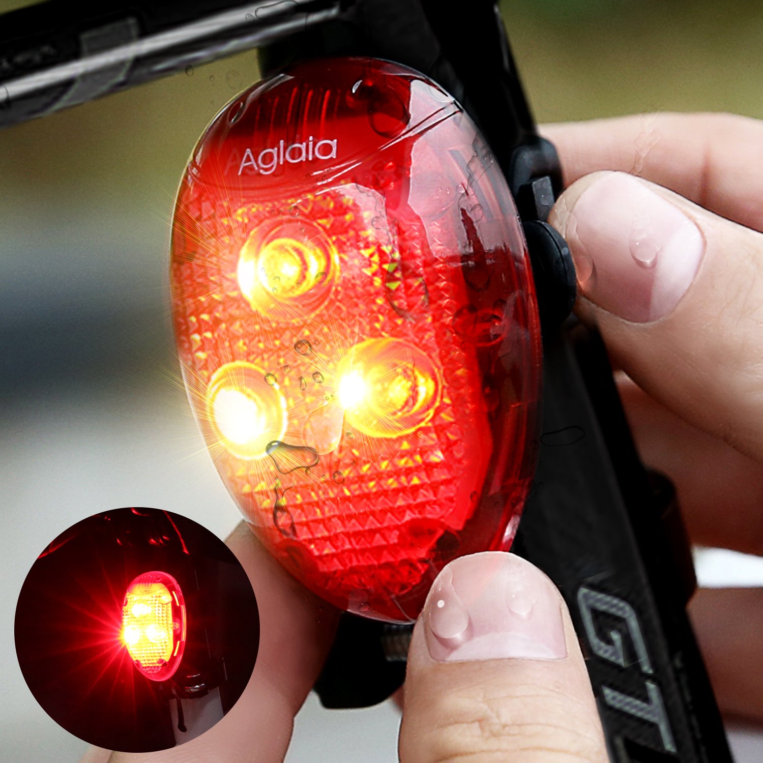 Bicycle Tail Light, Safety Rear Light Aglaia, 40 Lumen Waterproof IPX3 220 Beam Angle, Smart Modes with High Red Rear Brightness (Batteries Included)