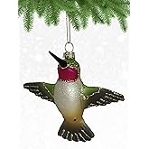 Cobane Studio Male Ruby-Throated Hummingbird Ornament - Hand-Blown Glass Bird Ornament - Hand-Painted Christmas Tree Decoration - Home Decor Gift for Bird Lovers
