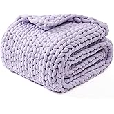 YnM Chunky Throw Blanket, Medium-Weight, Hand Knitted, Skin Friendly, Ventilated and Breathable, Machine Washable, Home Décor Piece for Couch, Sofa and Bed (Iris Lavender, 40x50 Inch)
