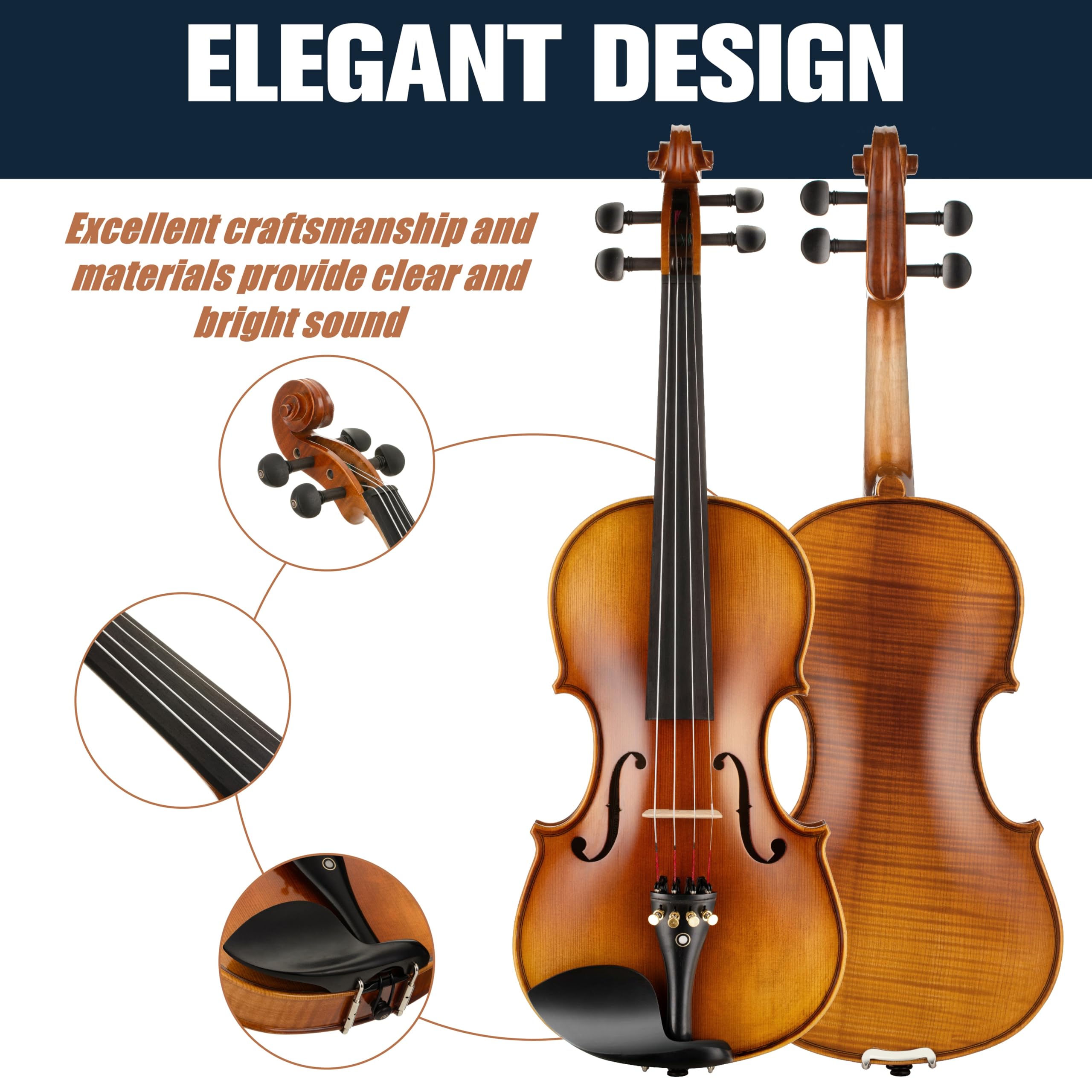 Cecilio Violin 4/4 Full Size Kit Hand Oil Rub Highly Flamed 1-Piece Back Solidwood Violin with D'Addario Prelude Strings, Size 4/4 (Full Size)