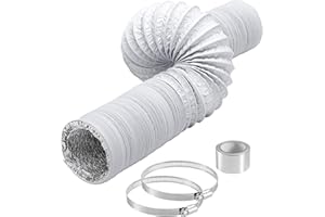 LOPZUQLY 4Inch Dryer Vent Hose - 20FT White Flexible Pipe with 2pcs Clamps, Suitable for HVAC Ventilation, Range Hood Duct Ve