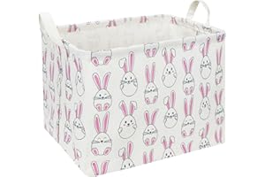 HKEC Rectangle Easter Gift Basket Empty,Pink Bunny Easter Basket,Collapsible Kids Toys Bin for Playroom/Bedroom,Room Decor,Gift Basket(Bunny)
