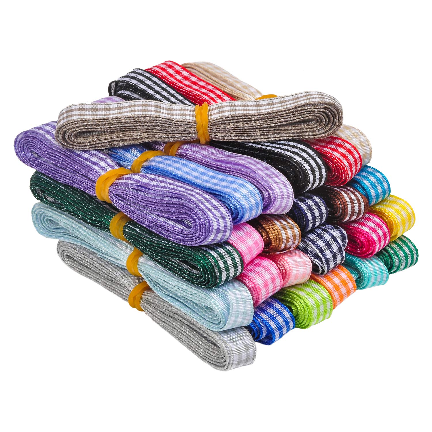 Berolle 50 Yards 25 Colors Gingham Ribbon Checkered Ribbon Gingham Woven Edge Ribbon for Gift Package Wrapping, Sewing, Hair Bow (3/8 Inch)