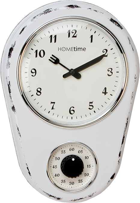 White Retro Kitchen Wall Clock With Timer: Amazon.co.uk: Kitchen & Home