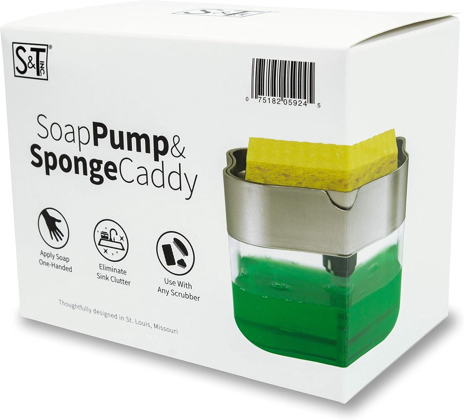 S&T INC. Soap Pump Dispenser and Sponge Holder, 13 Ounces, Silver: Home & Kitchen