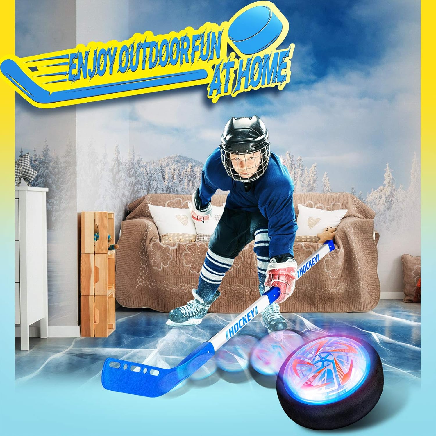 BROADREAM Kids Toy Hover Hockey Sets, Christmas Stocking Stuffers for Birthday Indoor Hockey Set 2 Goals, Rechargeable Led Light Ball for Boys Girls 3 4 5 6 7 8 9 Years Old: Toys & Games