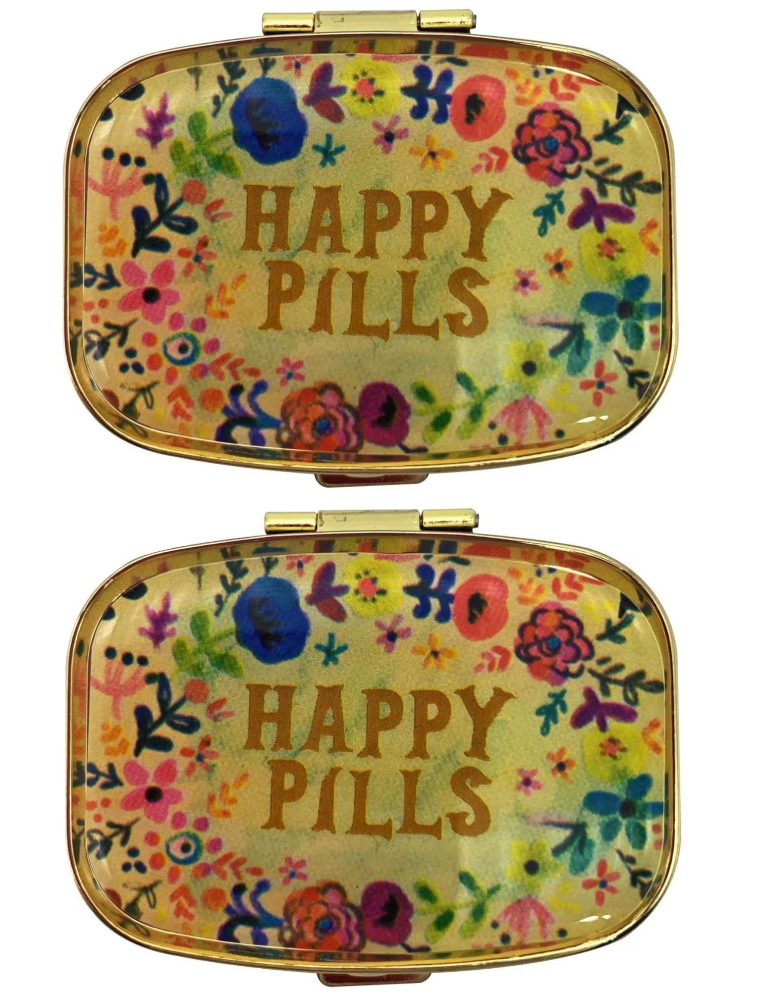 Photo 1 of 2 Packs of Cute Pill Cases Travel Friendly Portable Compact Metal Pill Organizer Pill Box to Hold Vitamins/Tylenol/Fish Oil/Supplements/Meds/Tablet for Purse/Pocket(Happy Pills)