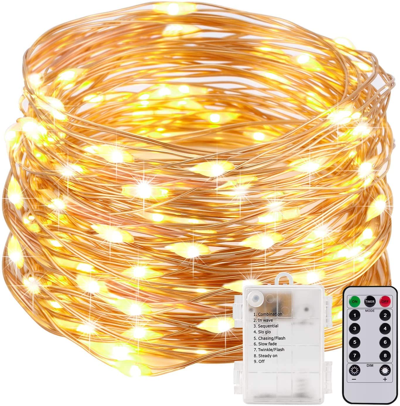 Kohree 33FT Outdoor Fairy Lights with Battery Operated Remote Control