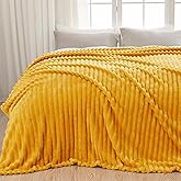 NEWCOSPLAY Super Soft Queen Blanket Mustard Yellow Premium Silky Flannel Fleece 3D Ribbed Jacquard Lightweight Bed Blanket All Season Use (Mustard Yellow Ribbed, Queen(90"x90"))