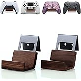 NIRVASH Walnut Controller Wall Mount, Wood Game Controller Holder Stand & Headphone Hanger, Controller & Headset Stand for Xbox, PS5, Remote, Gamer Gifts for Men (2 Pack Grey)