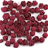 IFAMIO 100 Pcs Foam Artificial Burgundy Roses Mini Fake Flowers Mini Artificial Fake Rose Heads Artificial Floral for DIY Bouquets Party Baby Shower Home Decorations Wedding