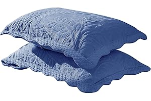 MarCielo 100% Cotton Embroidered Quilted Pillow Shams -Standard - Navy