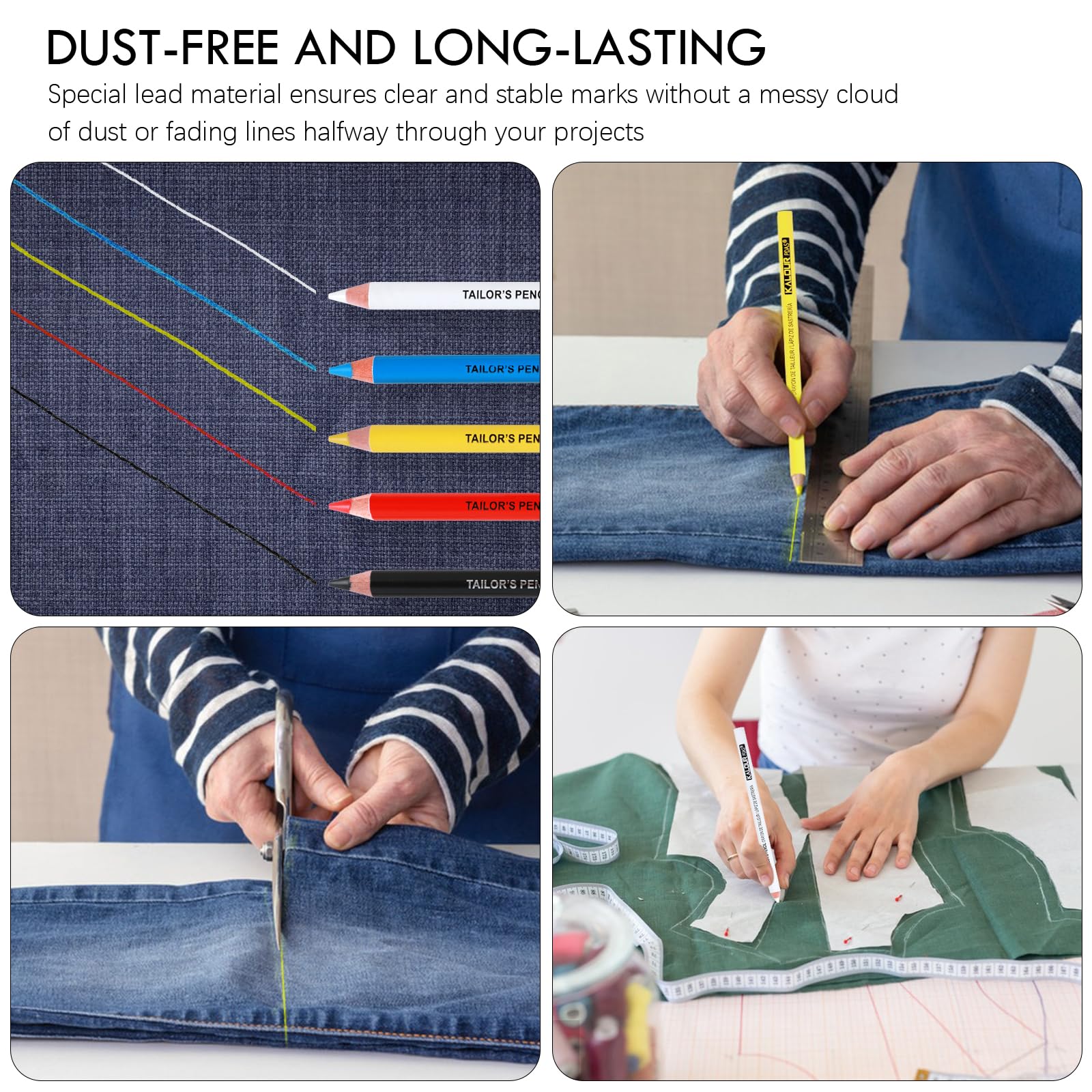 12 PCS Tailors Pencil Set, Sewing Fabric Pencils and Fabric Marker Pens for Quilting, Sewing, Dressmaking Supplies, Water-Soluble, 6 Colors, Includes 2 Sharpeners