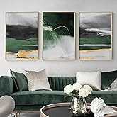 Emerald Green Black Gold Gray Canvas Wall Art Prints for Bedroom Emerald Grey Picture Modern Gallery Artwork Black White Grey Abstract Painting Gray Green Abstract Canvas Pictures 16x24inx3 No Frame