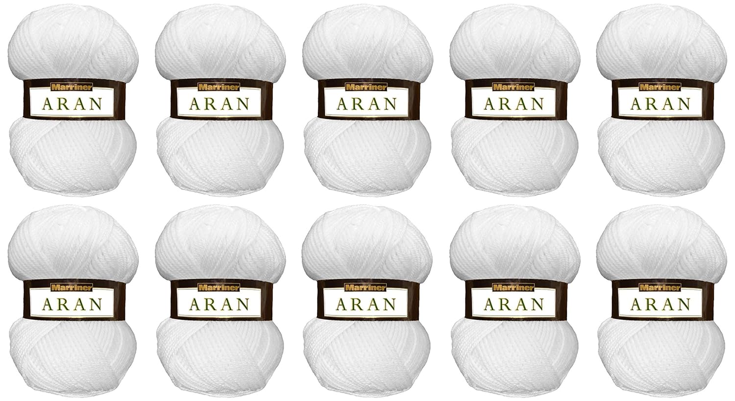 Marriner Aran 100g 100 Acrylic Knitting Yarn/Wool (White, 10 Ball