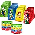 Rekcopu Super Bros Mario Party Supplies Favors 16 Pieces Super Bros Goodie Bags and 16 Pieces Super Bros Bracelets Wristbands