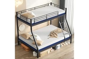 SDHYL Twin Over Full Bunk Bed with Two Mattresses, All-in-One Metal Bunk Bed Set for Kids/Adults, Heavy Duty Sturdy Frame, 6 Inch Twin & Full Memory Foam Mattress Included, Space-Saving, Easy Assembly