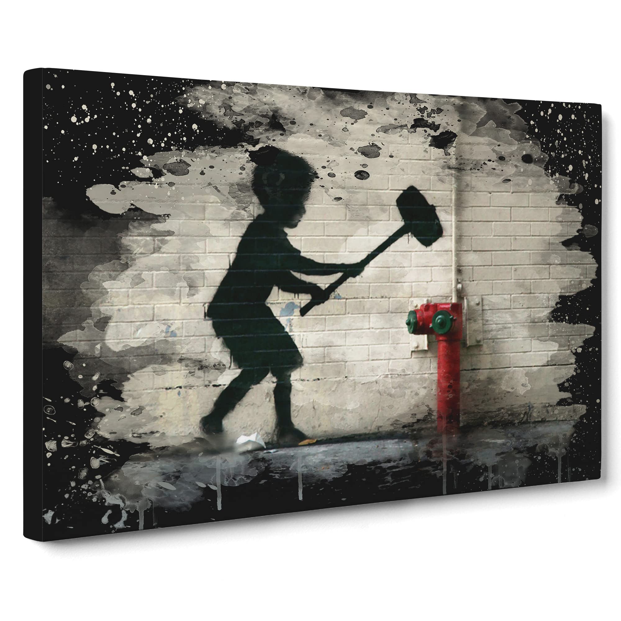 Banksy Fire Hydrant Graffiti Wall Art Modern CB Canvas Print | Gallery Wrapped 30mm Frame Wall Art | 20x14 inches | Ready to Hang | Eclectic Picture | Living Room Bedroom Lounge Office