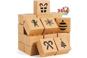 JOYIN 36 PCS Christmas Cookie Boxes for Gift Giving, Brown Bakery Treat Boxes with Window, 4" x 4" x 2.5" Gift Wrap Box for Xmas Holiday Party Favor Pastries, Cupcakes, Donuts, Brownies, Donuts