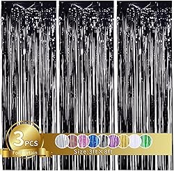 TONIFUL 3Pcs Black Door Streamers,3.2ft*8ft Black