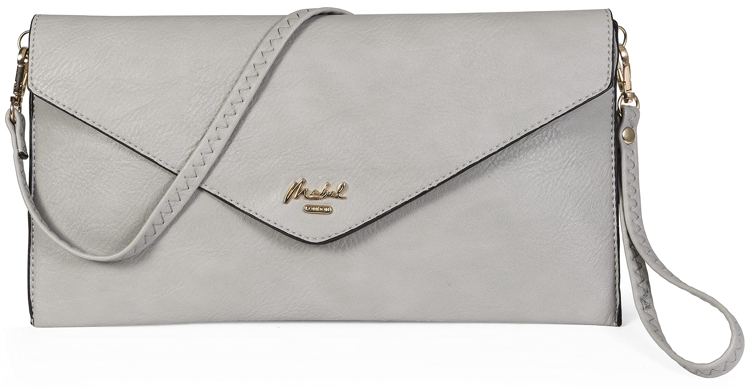 Mabel Women's Wristlets Clutch Bag - Faux Leather with Long Adjustable Strap and Fabric Lining - Evening Shoulder Purse Bag - Piper [Light Grey]