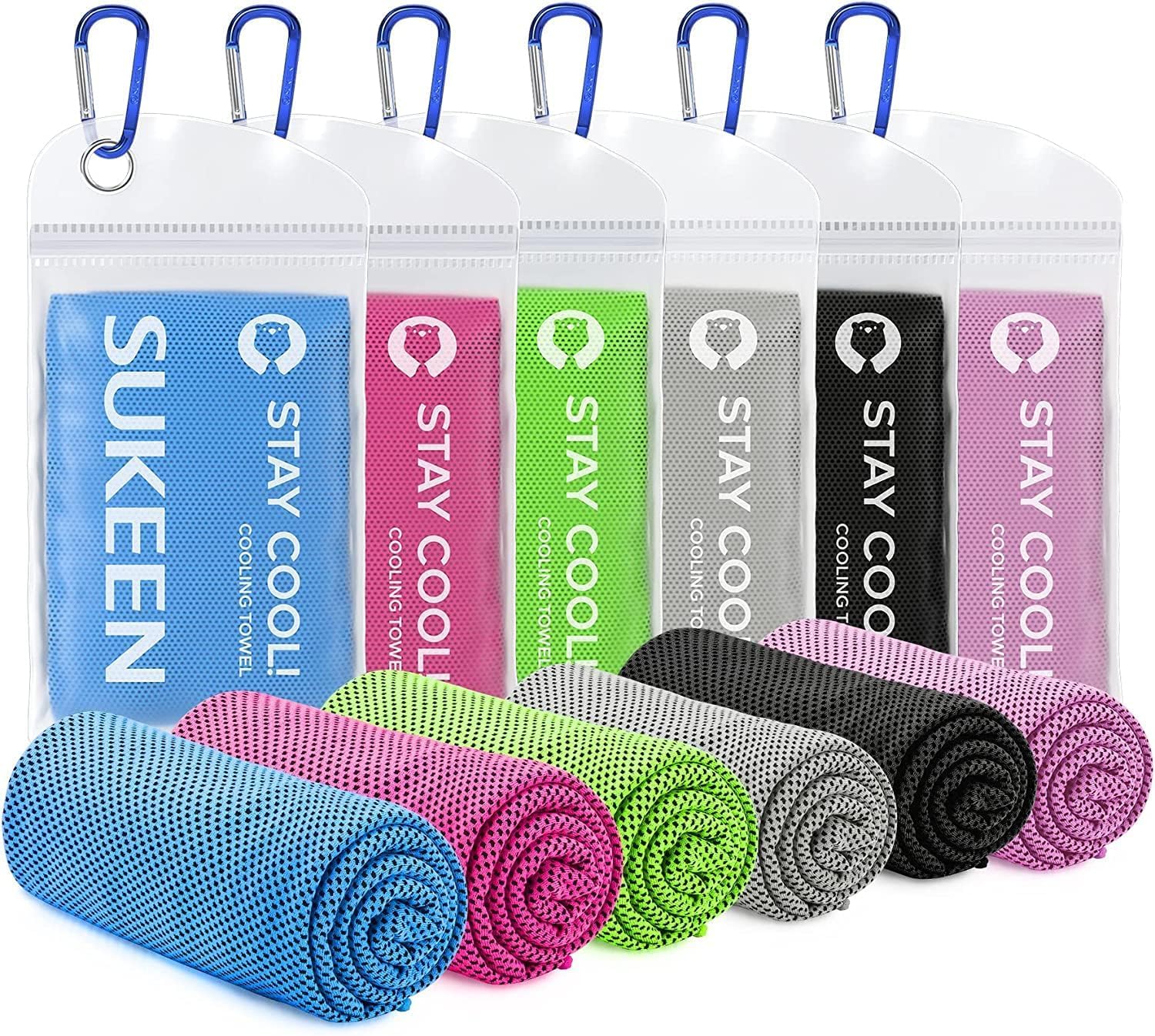 Sukeen Cooling Towel (100x30 cm) - 6pcs Microfibre Ice Towels for Neck, Soft Breathable for Yoga, Golf, Gym, Camping, Running, Workout & More Activities