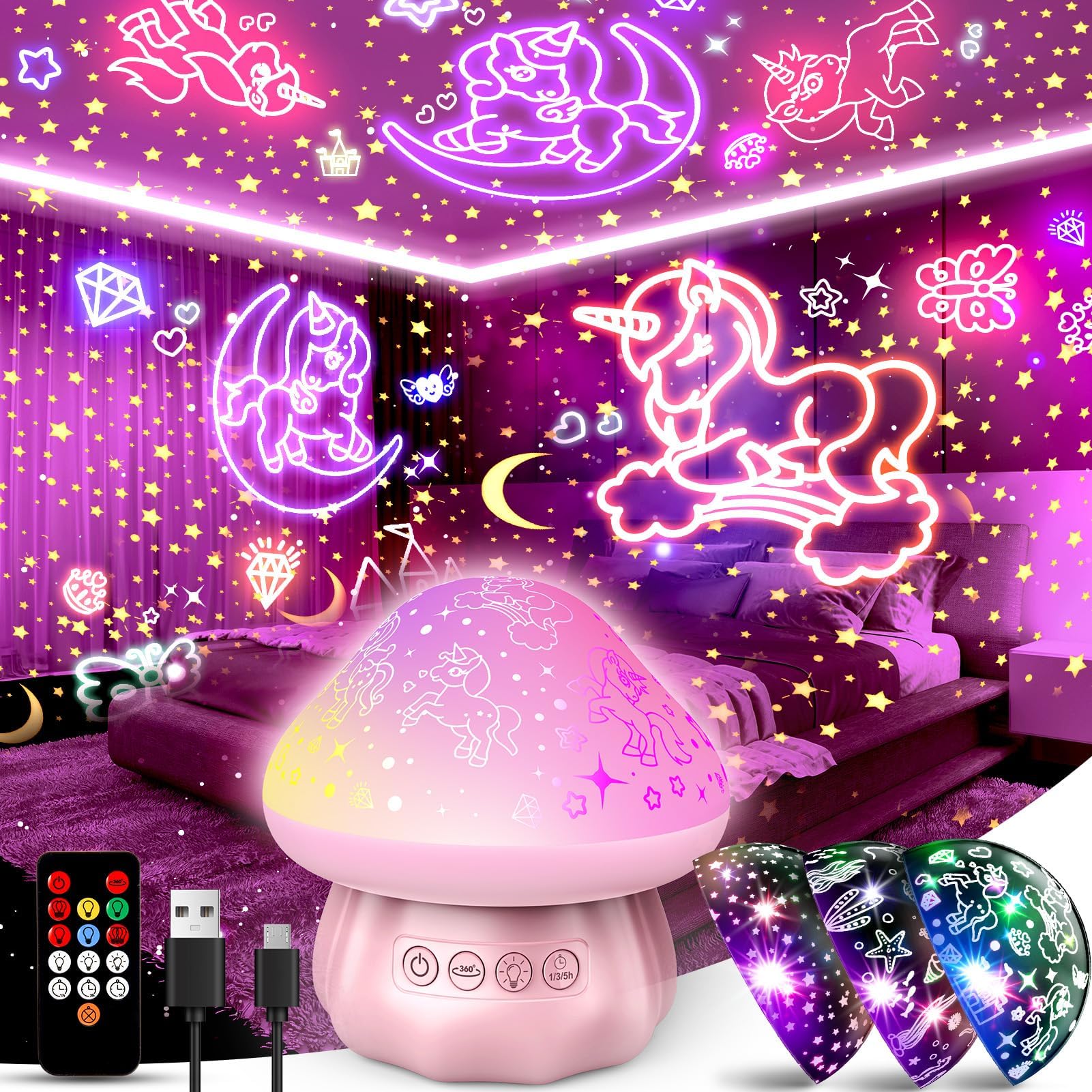 Hapikids Unicorn Gifts for Girls Night Light Kids Toys for 2 3 4 5 6 Year Olds Girls Gifts, Baby Night Ligh Newborn Toy Sensory Toys for Babies Sensory Lights Night Light Projector for Kids Christmas