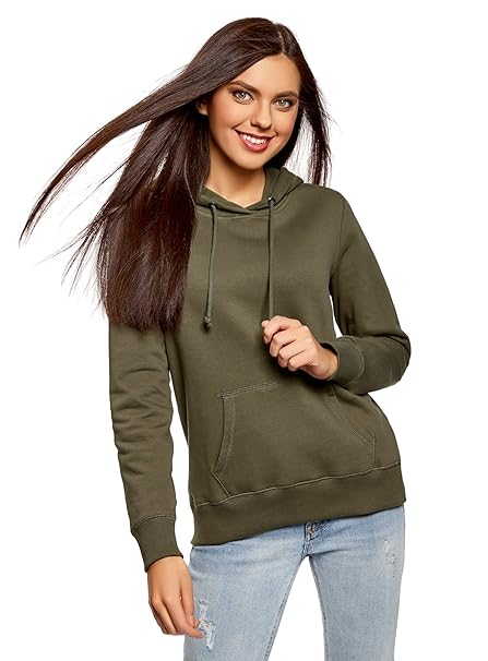 oodji Ultra Damen Baumwoll-Kapuzenpullover mit Kängurutasche