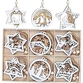 18Pcs Nativity Christmas Tree Ornaments Set, Wooden Nativity Scene Ornament, Religious Gift for Christian Family Christmas Decoration