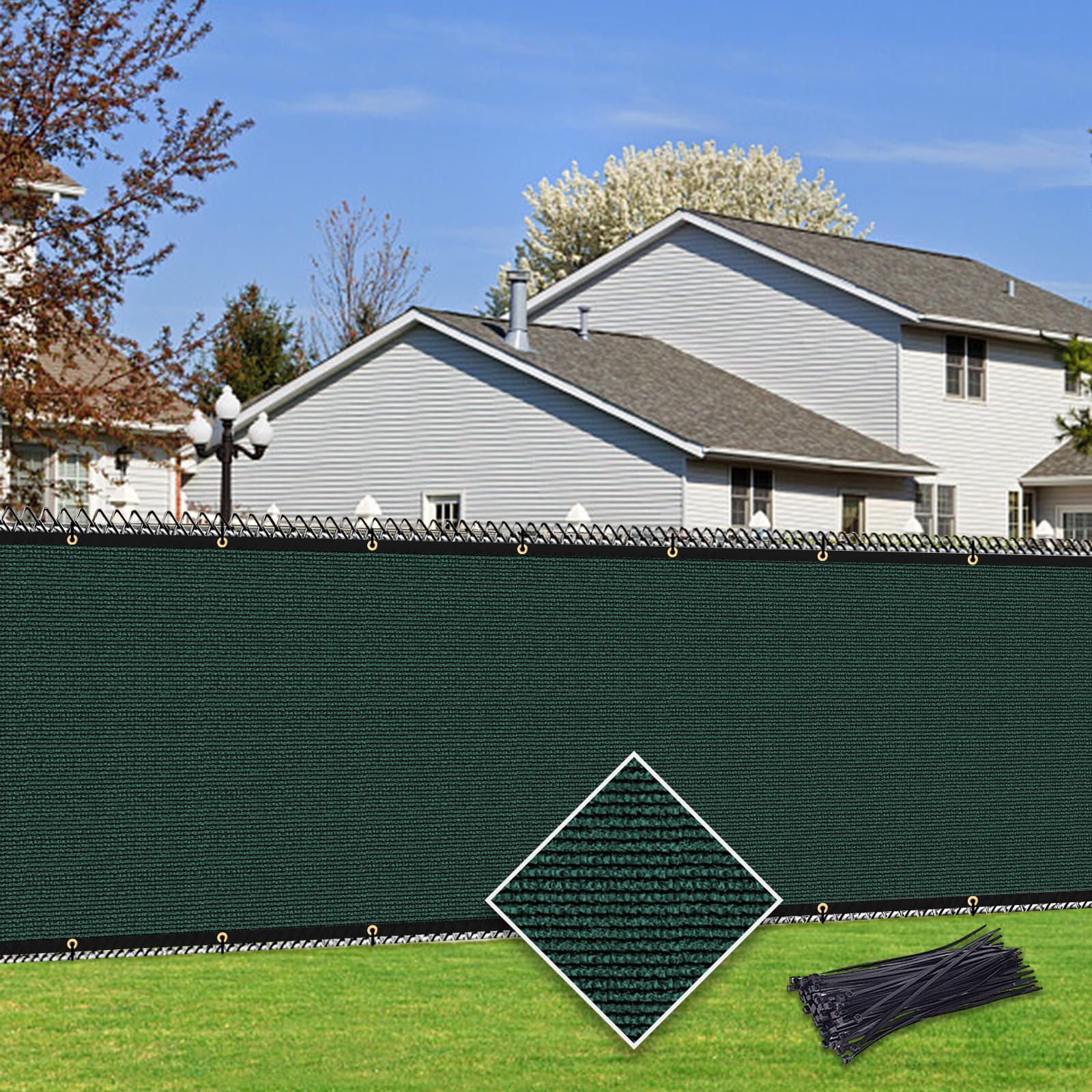 Cisvio Customizable Privacy Screen Fence 5'X18' Dark Green Heavy Duty 170 GSM Wind Screen & Dustproof Fence Ideal for Fencing Patios, Lawns, and Creating Intimate Outdoor Spaces Image