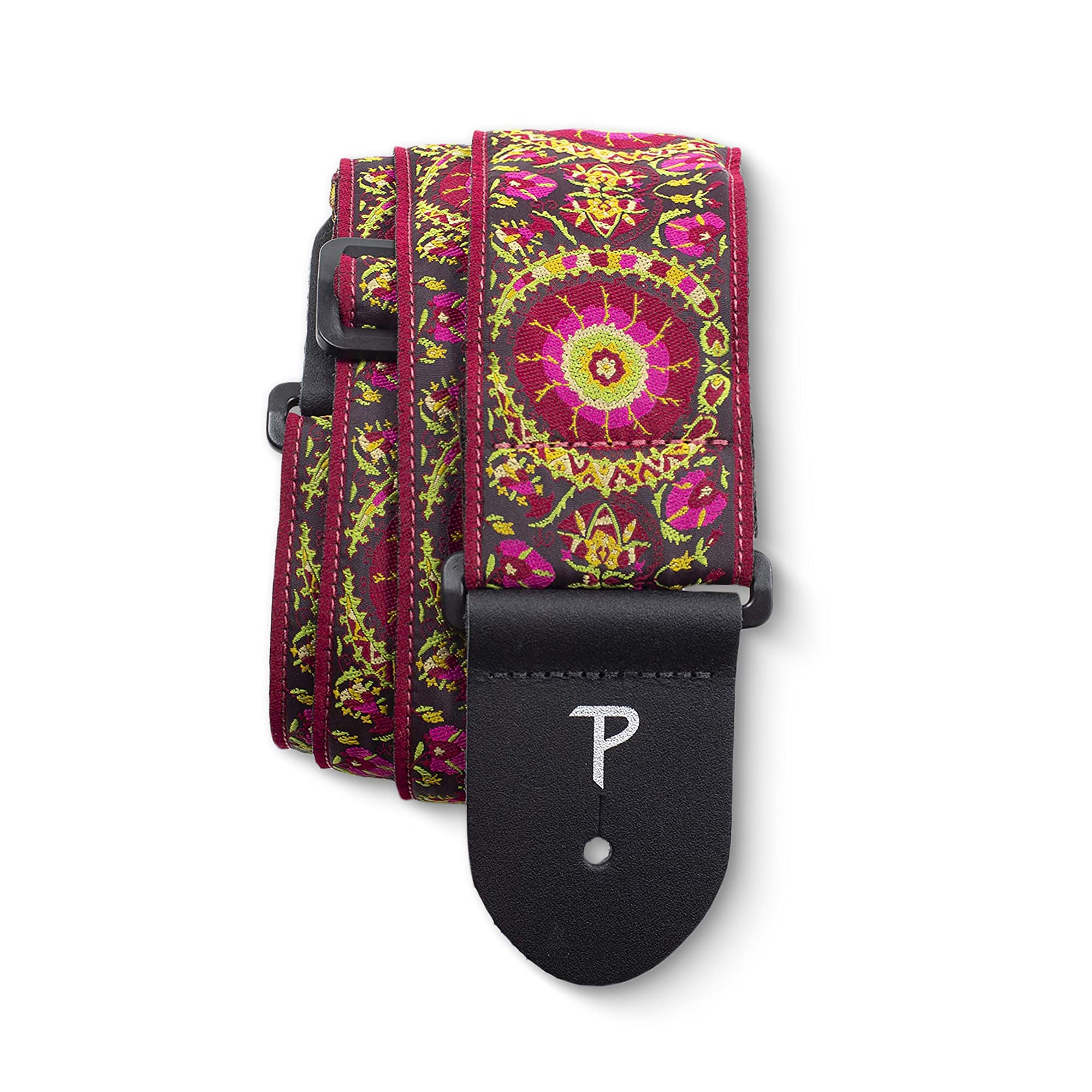 Perri’s Leathers Ltd. - Guitar Strap - Nylon - Jacquard - Mandala - Burgandy - Adjustable - For Acoustic/Bass/Electric Guitars - Made in Canada (TWS-7140)