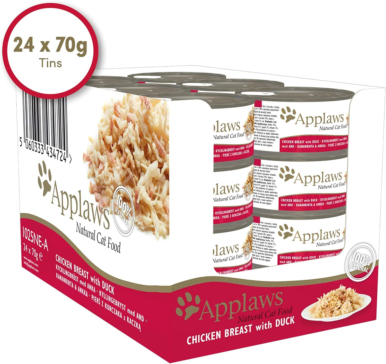 Applaws 100% Natural Wet Cat Food, Chicken with Duck in Broth, 70 g Tin (Pack of 24), Adult, 70 g (Pack of 24) - Image 4