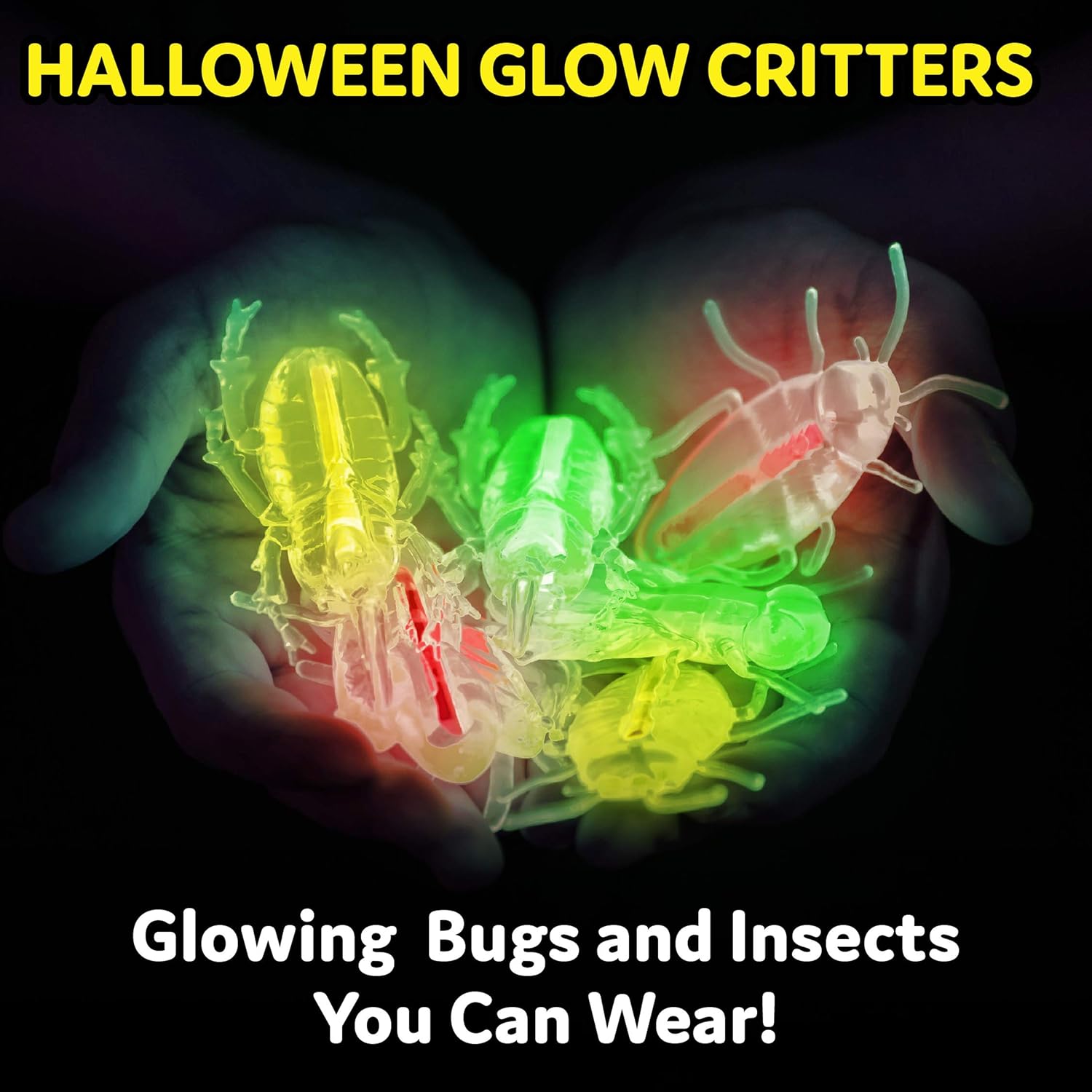 Party Sticks Glow Critters 50pk Glow in the Dark Bug Toys and Glow Sticks - 2.5 Inch Fake Bugs Party Favors, Glow in the Dark Party Decorations with 16 Fake Bugs and 34 Mini Glow Sticks: Toys & Games