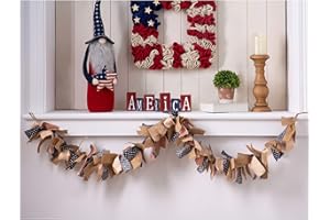 Glitzhome 72" L American Fabric Garland Patriot's Day Decorations Red & Blue Plaid Hanging Garland for Fireplace Wall Decor