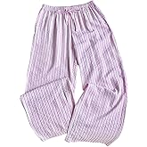 MakeMeChic Women's Striped Straight Leg Pants Drawstring Elastic Waist Baggy Trousers