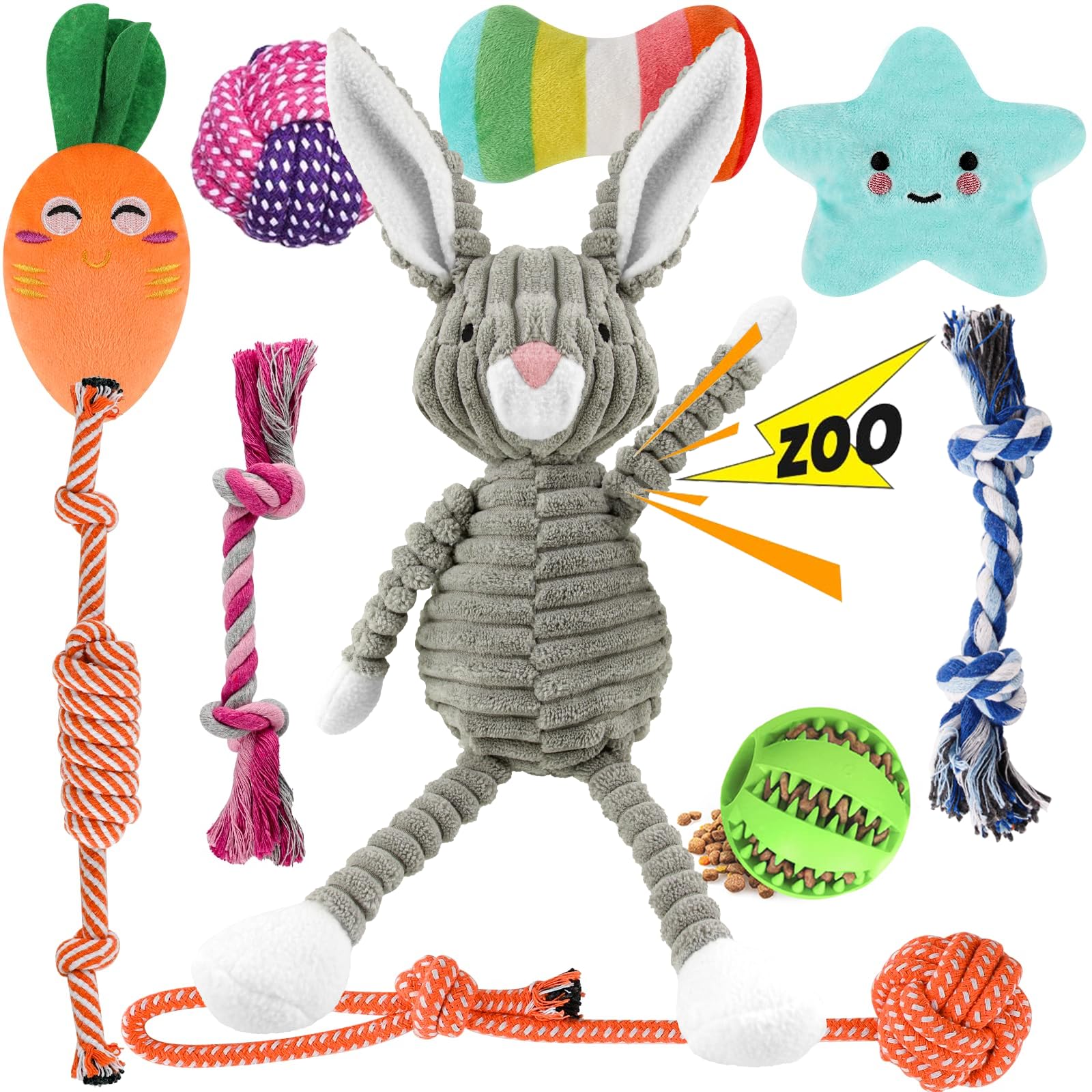 Kapetgo 10 Pack Dog Toys Puppy Toys from 8 Weeks Small Dog Interactive Rope Toys Indestructible Tough Puppy Chew Toys，Gift for Small Dogs (Grey Rabbit)