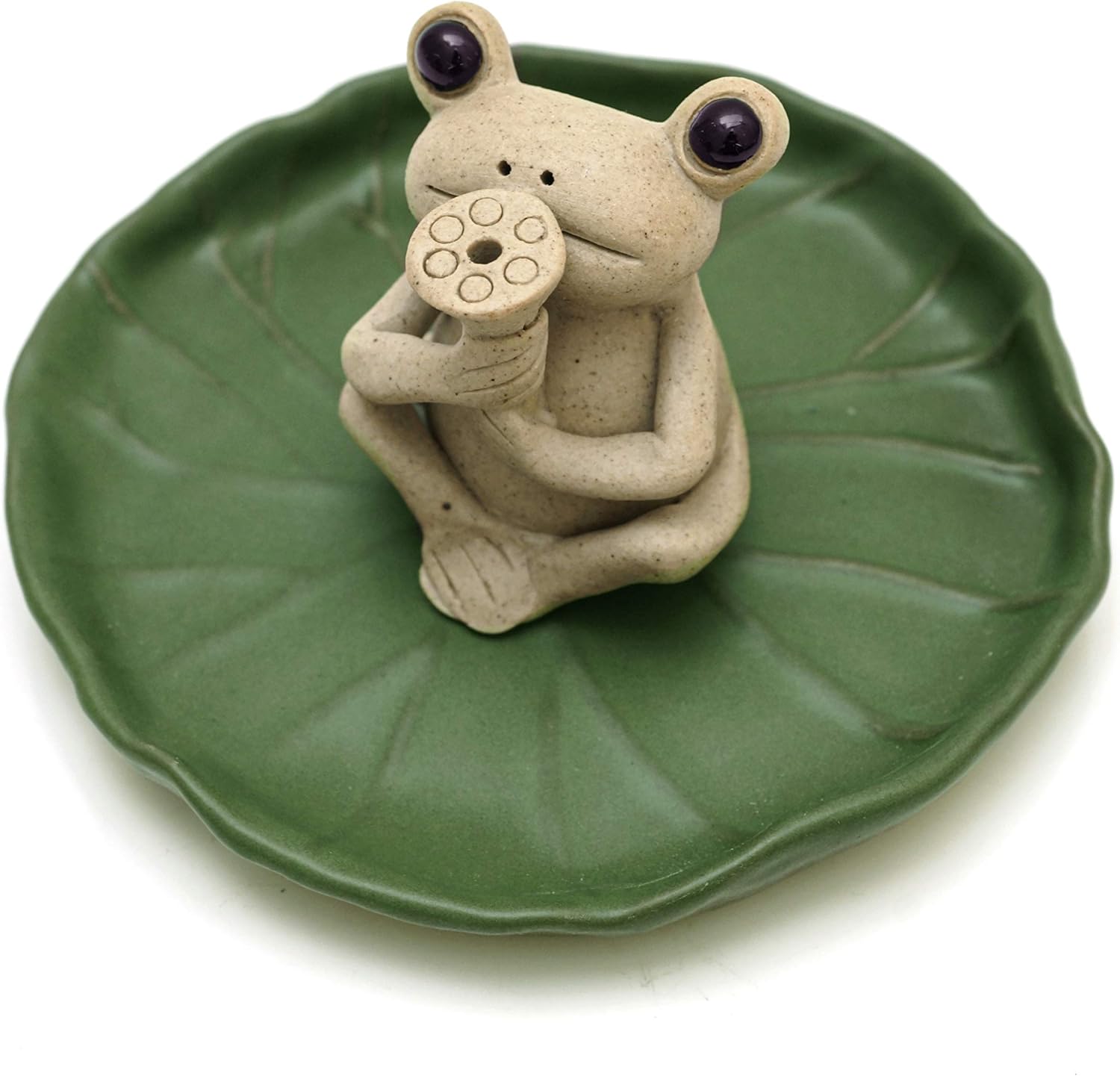 KKMO Small Frog Ceramic Stick Incense Burner Holder,Lotus