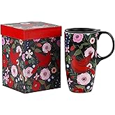 Topadorn Ceramic Travel Mug Cardinal Bird Porcelain Latte Tea Cup Coffee Mug with Matched Box, 17oz.