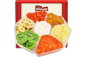 SIMPLE ORCHARDS Dried Fruit Platter Gift Basket - 7 Sectional Gift Box with a Various Fresh Fruits - Vegan Gift Basket Beautifully Packaged - Easter Gift Basket - Thanksgiving, Get Well Soon, Birthday, Thank You Gift (Red Box)
