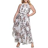 Eliza J Womens Sleeveles Halter Neck Keyhole Fit & Flare Chiffon Gown