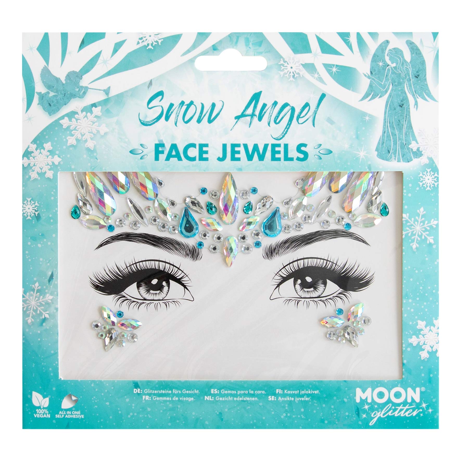 Face Jewels by Moon Glitter - Festival Face Body Gems, Crystal Make up Eye Glitter Stickers, Temporary Tattoo Jewels (Snow Angel)