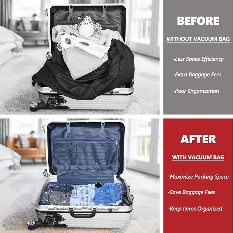 bolsas de vacío ropa con bomba eléctrica, 10 XL, bolsas de almacenaje al vacío para ropa de cama, viaje y mudanza