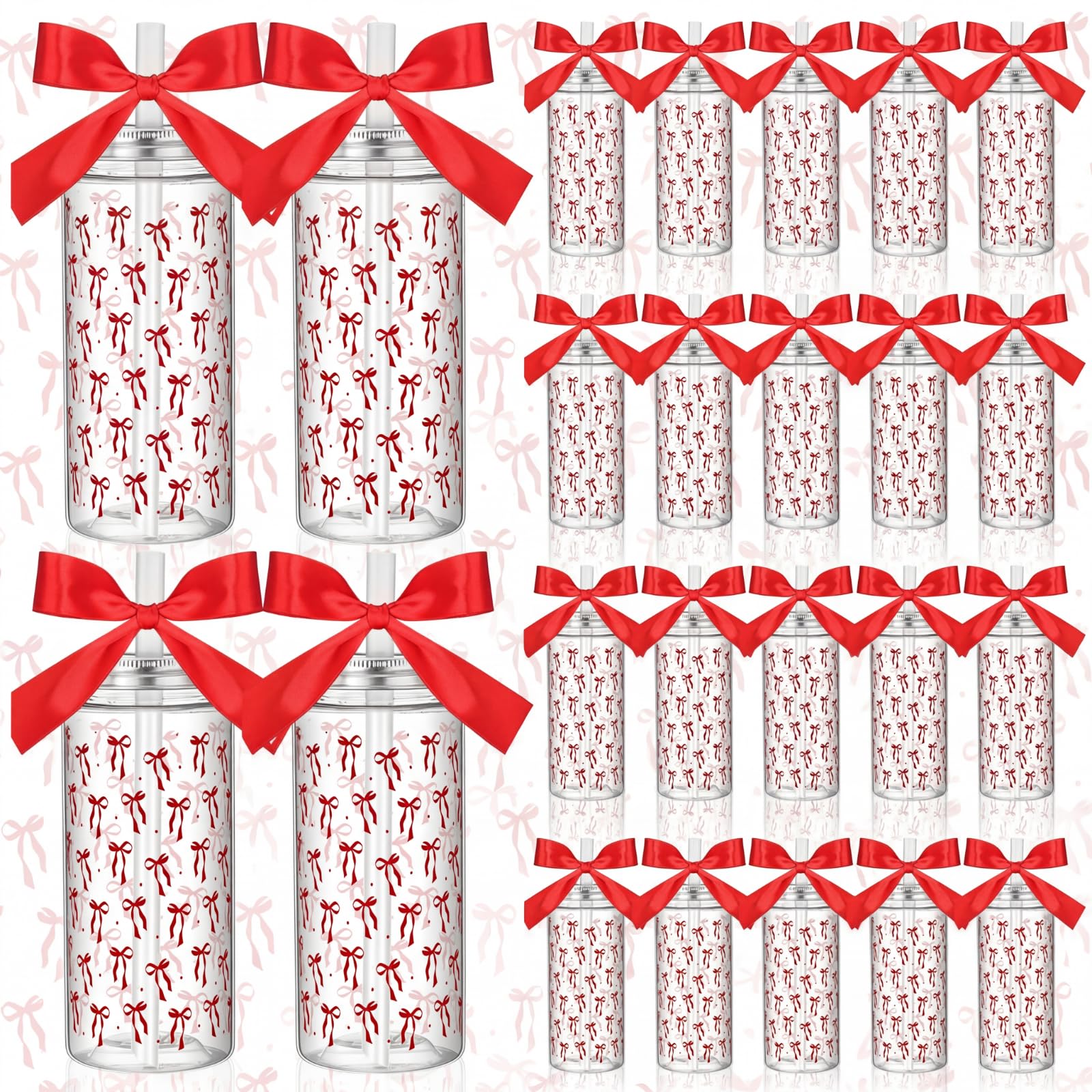 Photo 1 of ***(MISSING STRAWS)***Singhoow 24 Pcs Red Bow Party Favors Red Bow Plastic Cups Coquette Aesthetic Cup with Lids and Straws 14 oz Reusable Cute Plastic Water Bottle with Ribbon for Birthday Bridal Wedding Party Supplies