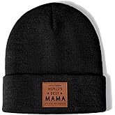Worlds Best Mom/Mama/Aunt Gifts Leather Beanie Hat for Women Christmas Birthday Anniversary Funny Gift Ideas Stuff