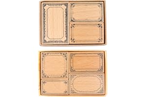 Cliocoo 7pcs Wood Rubber Stamp Set, Frame Pattern Decorative Stamp Set for Art Craft, Journal, Diary, Scrapbook, Planner, Letter, Card Making M-19 (Set-1)