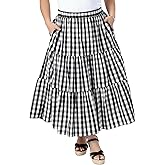Agnes Orinda Plus Size Gingham Skirts Tiered Layer A Line with Pockets Flowy 1950s Vintage Plaid Maxi Long Skirts