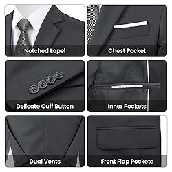 MAGE MALE Mens Two Button 3-Piece Suits Slim Fit