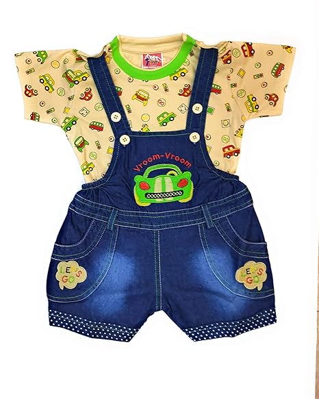 green dungarees baby